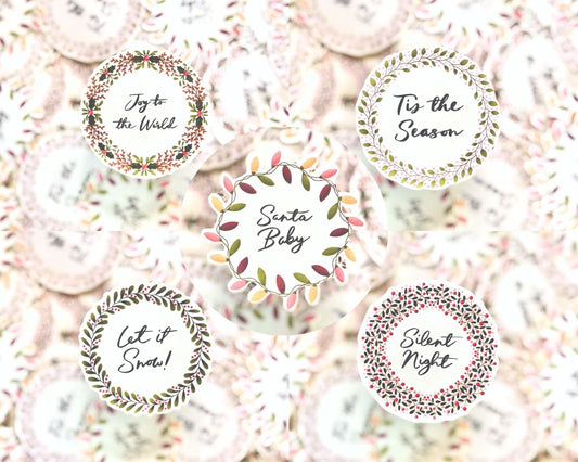 Set of 5 Christmas Wreath Stickers - 2 Inch