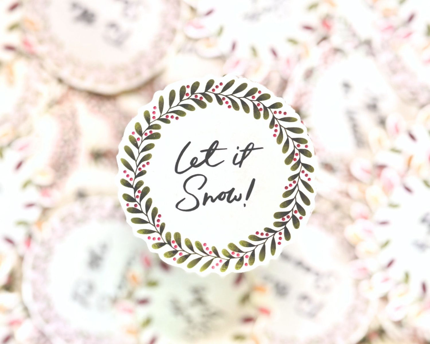 Christmas Wreath Sticker - Let It Snow - 2 Inch